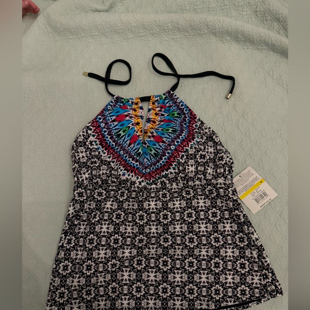 24th & Ocean Black and Blue Patterned Halter Top